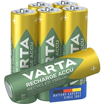 Afbeelding van VARTA AA batterijen, oplaadbaar, 6 stuks, gerecyclede accu, 2100 mAh Ni Mh, gemaakt van 21% materialen, voorgeladen, klaar voor gebruik