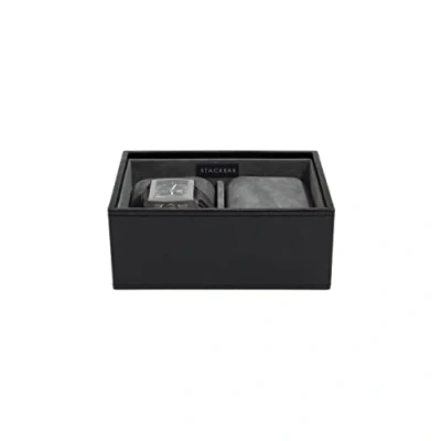 Afbeelding van Stackers Zwart mini herenhorloge met grijze fluwelen voering