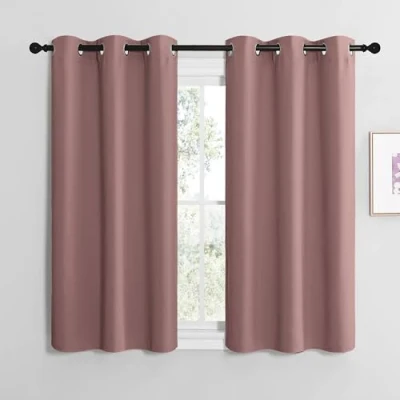 Afbeelding van NICETOWN decoratie voor klein raam, ondoorzichtig, roze, met oogjes, slaapkamer, keuken, woonkamer, breedte 107 x hoogte 120 cm, roze bonen, 2 stuks