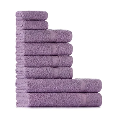 Afbeelding van Tuiste 8 delige handdoekenset van 100% katoen, zacht en absorberend, inclusief 2 badhanddoeken (70 x 140 cm), 4 handdoeken (50 90 gastendoekjes (30 50 kleur: lavendel