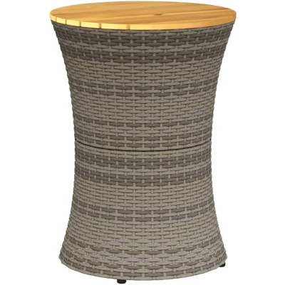 Afbeelding van Tuinbijzettafel trommelvormig poly rattan en massief hout grijs