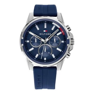 Afbeelding van Tommy Hilfiger Multifunctioneel analoog kwartshorloge voor heren met blauwe siliconen band 1791791, Blauw, Riem