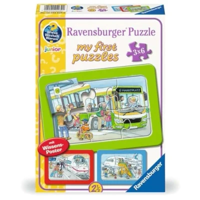 Afbeelding van Ravensburger Kinderpuzzel 12004039 Reizen met bus, trein en vliegtuig mijn eerste puzzel 3x6 (18 onderdelen)