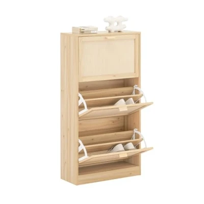 Afbeelding van SoBuy schoenenkast met 3 kleppen, schoenenrek, deuren, ingangsmeubel, 60 x 24 118 cm, houtkleur, FSR159 N