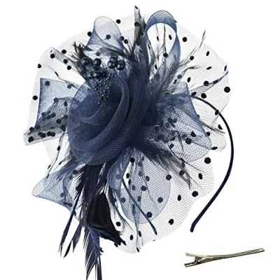 Afbeelding van DRESHOW Fascinator hoed veer bruiloft dames dag hoofdband en clip cocktail thee party voor meisjes vrouwen, 7 cm diameter / koffie, één maat