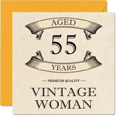 Afbeelding van Vintage verjaardagskaarten voor vrouwen, 55 jaar, grappige verjaardagskaart moeder, zus, vrouw, vriendin, oma, tante, 145 mm x mm, wenskaart 55e kaart