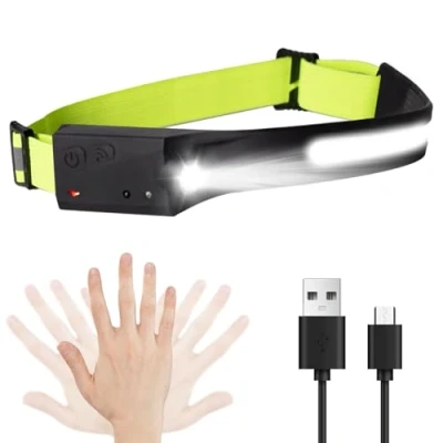 Afbeelding van LQWELL® Oplaadbare led hoofdlamp, COB &amp; Spotlight, USB oplader, 5 modi, waterdicht met bewegingsmelder en reflecterende hoofdband voor joggen, fietsen, kamperen