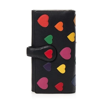 Afbeelding van VISCONTI ® Leren damesportemonnee met RFID bescherming, veelkleurige bifold portemonnee geschenkdoos, polka, Harten, Modern