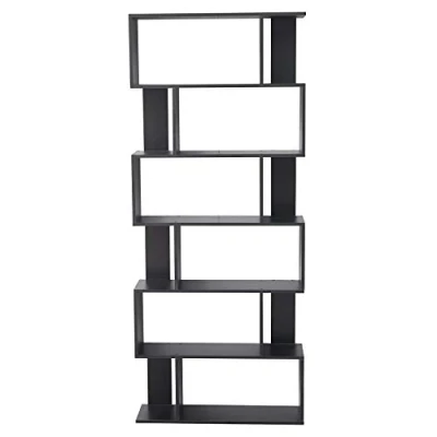 Afbeelding van Rebecca Mobili Boekenkast Zwart Modern Hout 6 Planken Decor Kantoor Woonkamer 190 x 60 24 cm (H B D) Art. RE6022