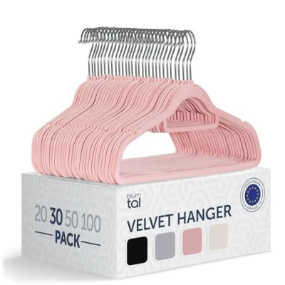 Afbeelding van Blumtal Kledinghangers Velvet Fluweel Oud Roze Set van 30