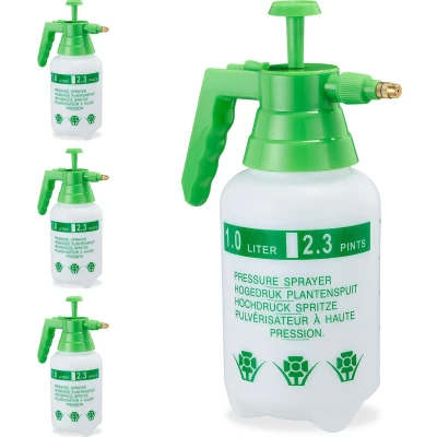 Afbeelding van Relaxdays 4x drukspruit 1 l plantenspuit onkruidspuit druksproeier met pomp tuin