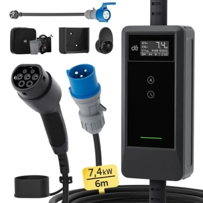 Afbeelding van dé elektrische autolader P17 [7,4 kW, 6 m, 6A 32 A, 1 fase] type 2 A P17, oplader EV CEE stekker, compatibel met Model Y, E 208, 500e en andere EV/PHEV