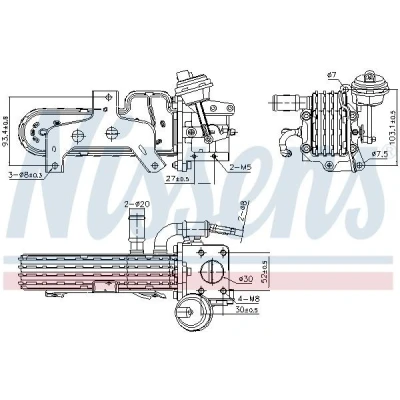 Afbeelding van NISSENS 989420 EGR koeler Met onderdruk Bypass VOLKSWAGEN: Jetta 3, Golf 5, Passat B6 Variant, AUDI: A3 Hatchback, Sportback, SEAT: Altea