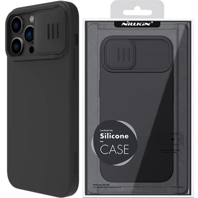 Afbeelding van Nillkin CamShield Silky Siliconen Hoesje iPhone 14 Pro Max Cover met Camerabeschermer Zwart