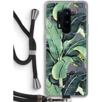 Afbeelding van Case Company® hoesje met Koord geschikt voor OnePlus 8 Pro Bananenbladeren Telefoonhoesje Zwart Bescherming aan alle Kanten en Over de Schermrand