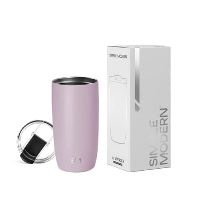Afbeelding van Simple Modern Reiskoffiemok met inklapbaar deksel, geïsoleerde ijskoffiemok van roestvrij staal, cadeaus voor vrouwen en mannen, reiscollectie, 470 ml, lavendel mist