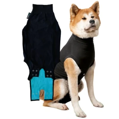 Afbeelding van Suitical Recovery Suit Hond Zwart Honden antistresskleding Xl Hals Tot Staartaanzet 74 82cm