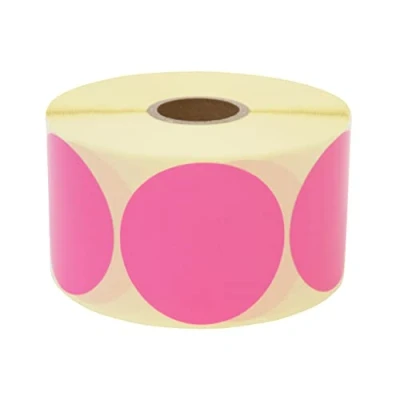 Afbeelding van Prolac Markeringspunten, 1000 stuks kleurrijke plakpunten op rol, 25 x mm, roze, zelfklevende ronde stickers, ideaal voor kantoorlabels, stickers