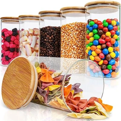 Afbeelding van Deco Haus® glazen voorraadpotten met deksel, 6 stuks, voor muesli, cornflakes, suiker, spaghetti, luchtdichte dozen, opbergdoos, keuken