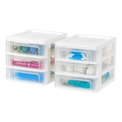 Afbeelding van Iris Ohyama, Opbergtoren van kunststof, 3 kleine laden, 2 stuks, wit, gemakkelijk te openen, A5 formaat, meubels, organizer, voor kantoor, schoolbenodigdheden, schrijfwaren, BPA vrij, CDD XS3