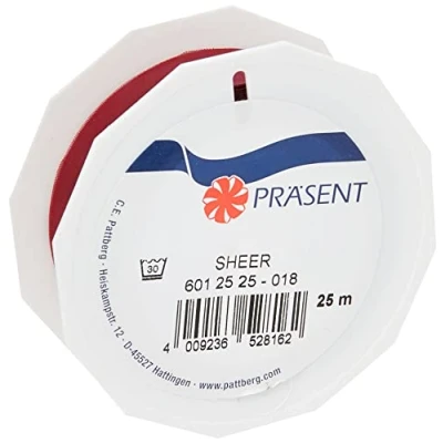 Afbeelding van PRÄSENT C.E. Pattberg Sheer Organza lint robijnrood 25 meter cadeaulint voor het verpakken van geschenken, breedte mm accessoires decoratie en knutselen, decoratief