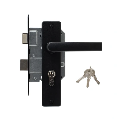 Afbeelding van Wovar Zwarte Deurklink met Slot Compleet Cilinderslot Per Set Deurkruk