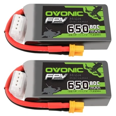 Afbeelding van OVONIC 2 x Lipo 3S 80C 650mAh 11,1V batterijen met XT30 voor radiografisch bestuurbaar vliegtuig, quadcopter, FPV Racing Drone helikopter