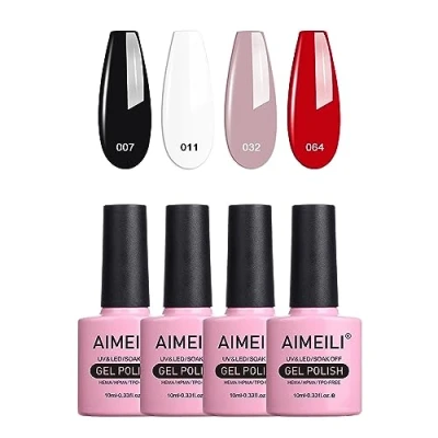 Afbeelding van AIMEILI Soak Off, UV, led, zwart, wit, naakt, rood, semipermanente gelnagellak kleurenmix/multi kleurige set van 4 x 10 ml (KIT4 19)