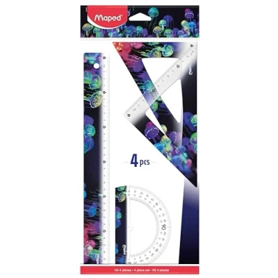 Image de Maped Set de Traçage 4 Pièces Deepsea Paradise Règle 30 cm + Équerre 60 / 21 45 Rapporteur 180 Base 12 Instruments Ergonomiques et Légers