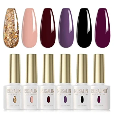 Afbeelding van ROSALIND Set nagellak, semi permanent, 6 kleuren, UV, LED, soak off, gel, French manicure, ml