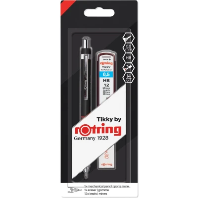 Afbeelding van rOtring set Tikky vulpotloden Met kleurcodering 0,5 mm 12 navullingen en een gum