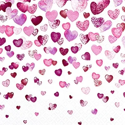 Afbeelding van 20 stuks roze servetten in hartvorm voor bruiloft, liefde, Moederdag, Valentijnsdag, tafeldecoratie, decoupage, servettechniek, cocktail, 25 x cm