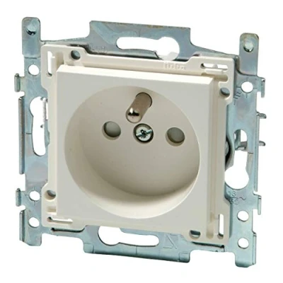Afbeelding van Niko, Stopcontact met penaarde en kinderveiligheid, inbouwdiepte 28,5 mm, sokkel schroefklemmen afwerkingsset Original White