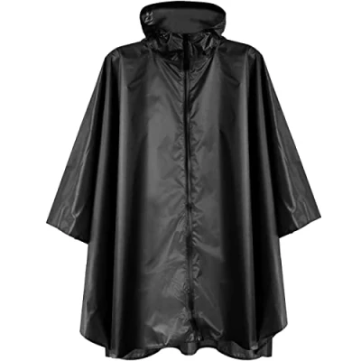 Afbeelding van Anyoo Lichte waterdichte ademende ripstop poncho met capuchon voor outdooractiviteiten, zwart.