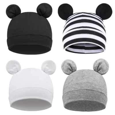 Afbeelding van DRESHOW Babymuts voor pasgeborenen, peuters, zacht, schattig, gebreid, baby&#039;s, jongens, kinderen, mutsen, 4 Pack Bear Ears: Set 29