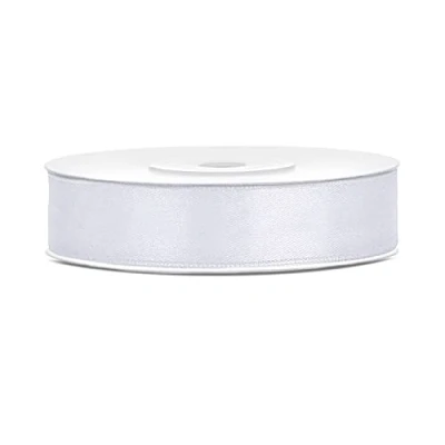 Afbeelding van Satijnen lint van polyester, strik en geschenkverpakking 6/12/25/38/50/100 mm x 25 m (maat 12 m, kleur: wit)