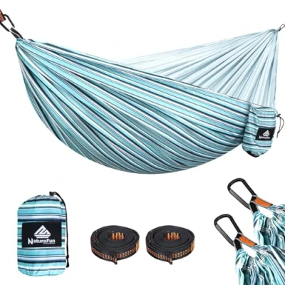 Afbeelding van NATUREFUN Ultralichte reis en campinghangmat 300 kg draagkracht, ademend, sneldrogend, draagbaar 2 hoogwaardige karabijnhaken, inclusief nylon riemen