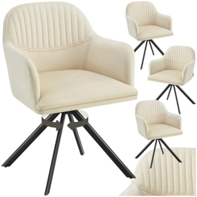 Afbeelding van tectake® 4x Fluwelen Draaistoel Creme/Zwart Bureaustoel en Eetkamerstoel met Armleuningen Bureaustoel, Keukenstoel, Woonkamerstoel 56 x 59 81 cm
