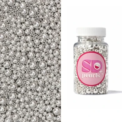 Image de SD Pearls Perles de sucre comestibles pour gâteaux, muffins et cupcakes (argent, 10 mm, 90 g)