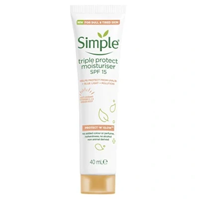 Afbeelding van Simple Protect &#039;N&#039; Glow Triple vochtinbrengende crème SPF 30, bescherming tegen UVA en UVB stralen, blauw licht vervuiling, voor het gezicht, de hele dag, 40 ml