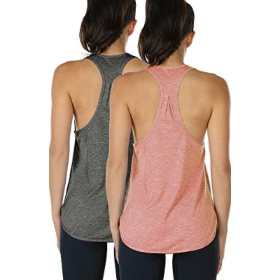 Afbeelding van icyzone Dames Tanktop Sporttop Racerback Fitness Yoga Mouwloze Shirts, 2 Pack, Charcoal/Pink, L