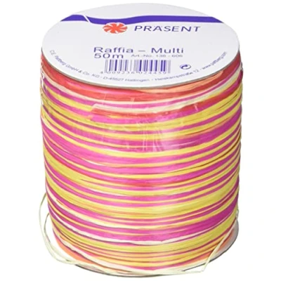 Afbeelding van C.E. Pattberg Raffia Linten van viscose, meerkleurig, spoel 50 m koord voor geschenkverpakking, 5 draden decoratie en knutselen, decoratielint geschenken