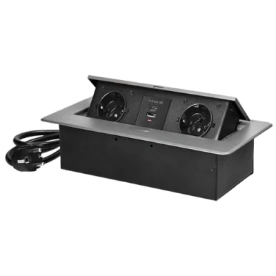 Afbeelding van Miratic Inbouwcontactdoos, werkblad met platte rand en 2 geaarde stopcontacten, bureau x USB A C 1,5 m kabel, Duitse standaard, inschuifbaar blok (Schuko)