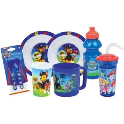 Image de Lot vaisselle PAT&#039;PATROUILLE Verre, 2 Assiettes creuses Ø16 cm, couverts, gourde, gobelet et mug
