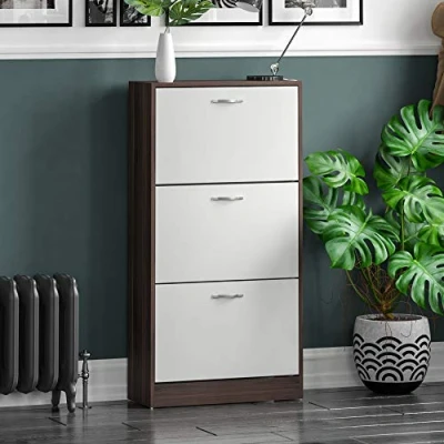 Afbeelding van Vida Designs Schoenenkast met 3 laden van hout, walnoot en wit