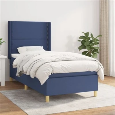 Image de vidaXL Sommier à lattes de lit avec matelas Bleu 100x200 cm Tissu3137459