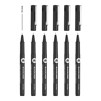 Afbeelding van Molotow Blackliner 0,1 mm (permanente permanente inkt, fijne punt, zwart, 6 stuks