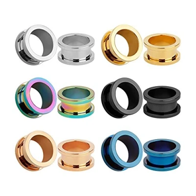 Afbeelding van KUBOOZ 12 stks Set Kleurrijke Rvs Schroef Oordopjes Tunnels Meters Brancard Piercings, Roestvrij staal