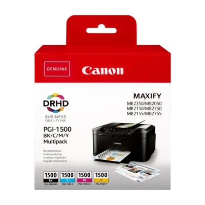 Image de Canon PGI 1500 BK/C/M/Y Multipack Pack de 4 noir, jaune, cyan, magenta original réservoir d&#039;encre pour MAXIFY MB2050, MB2150, MB2155, MB2350, MB2750, MB2755