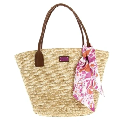 Afbeelding van MANDARINA DUCK Schoudertas Seashell Straw Bag Pink Bubble Roze